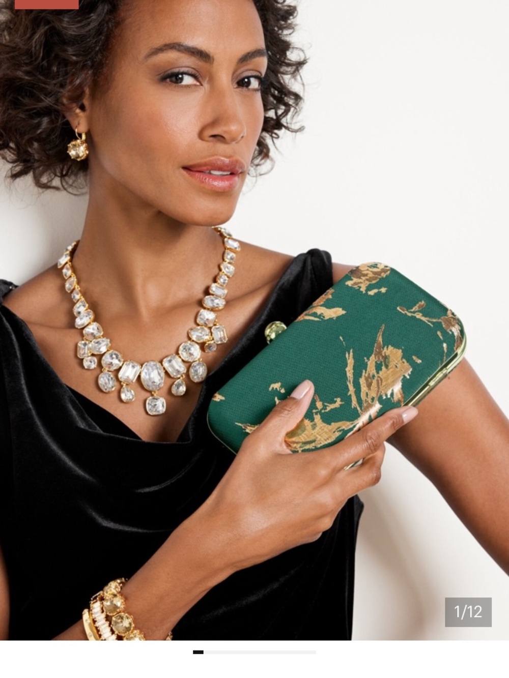 Talbots Black Clutch with Gold Crystal-Accented Frame
